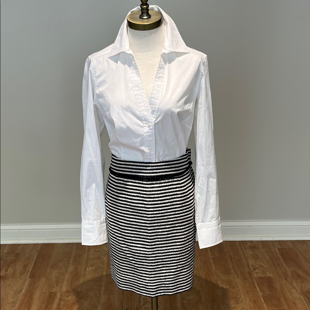 NEW! Kate Spade Julie Skirt house of mirrors sequin Black White Striped size 10